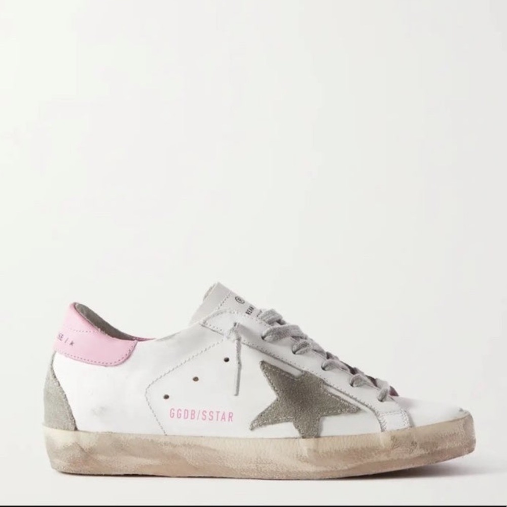 Golden Goose Superstar Sneaker White Leather/Pink Heel/Gray Star 36 New in Box